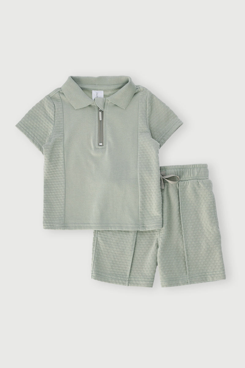Baby Boys Textured Golfer & Short Set - Sage
