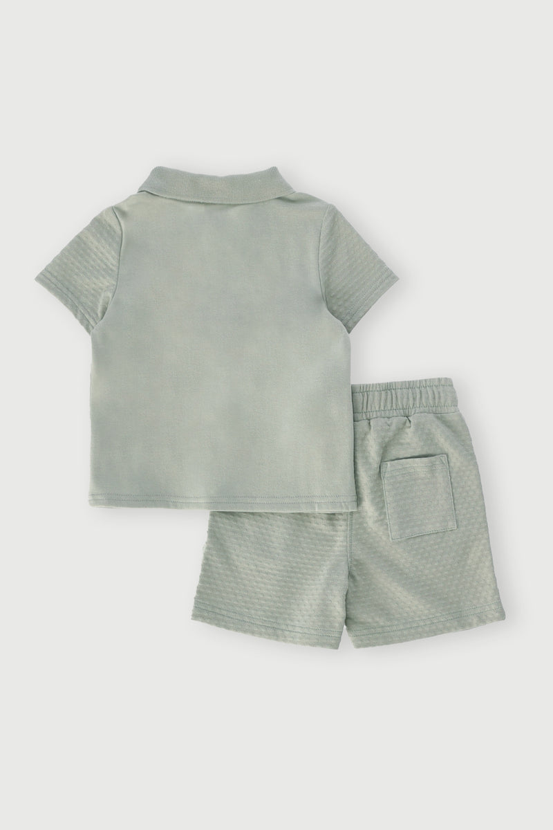 Baby Boys Textured Golfer & Short Set - Sage