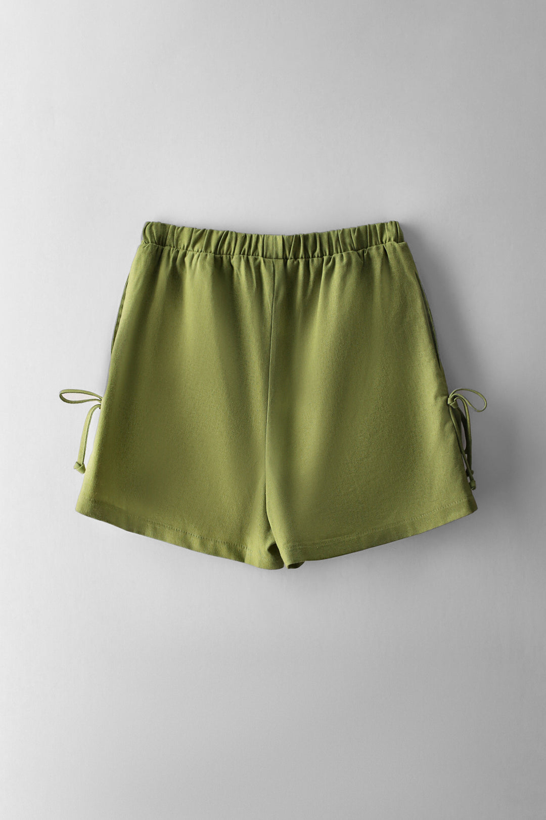Girls Side Tie Linen Shorts - Fatigue