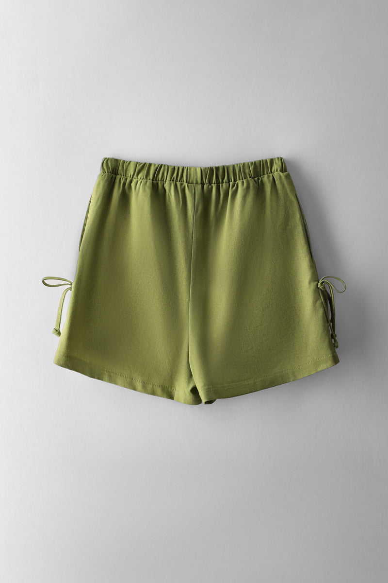 Girls Side Tie Linen Shorts - Fatigue