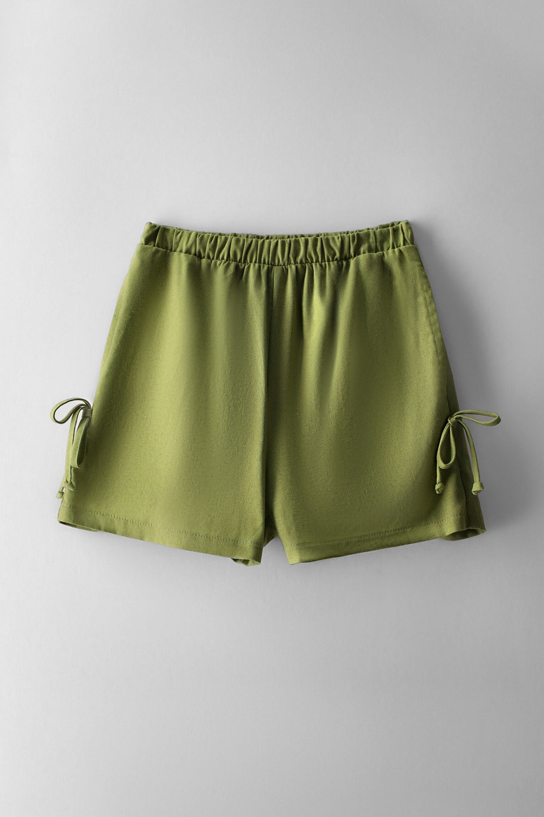 Girls Side Tie Linen Shorts - Fatigue