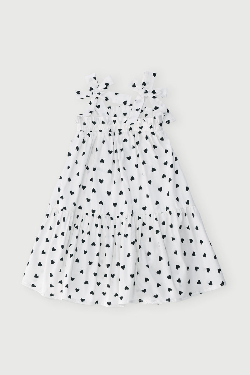 Pre-Girls Heart Print Nolu Dress - Cream/Black