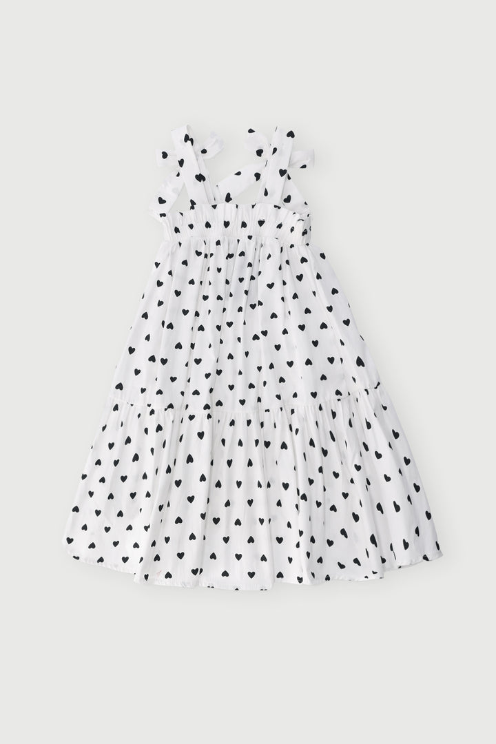 Pre-Girls Heart Print Nolu Dress - Cream/Black