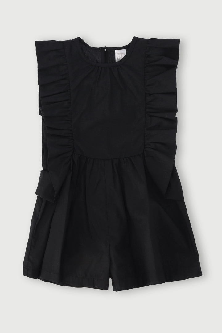 Pre-Girls Frilled Poplin Jumpsuit - Black