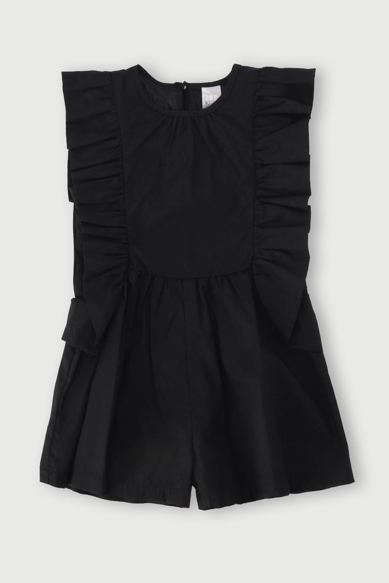 Pre-Girls Frilled Poplin Jumpsuit - Black