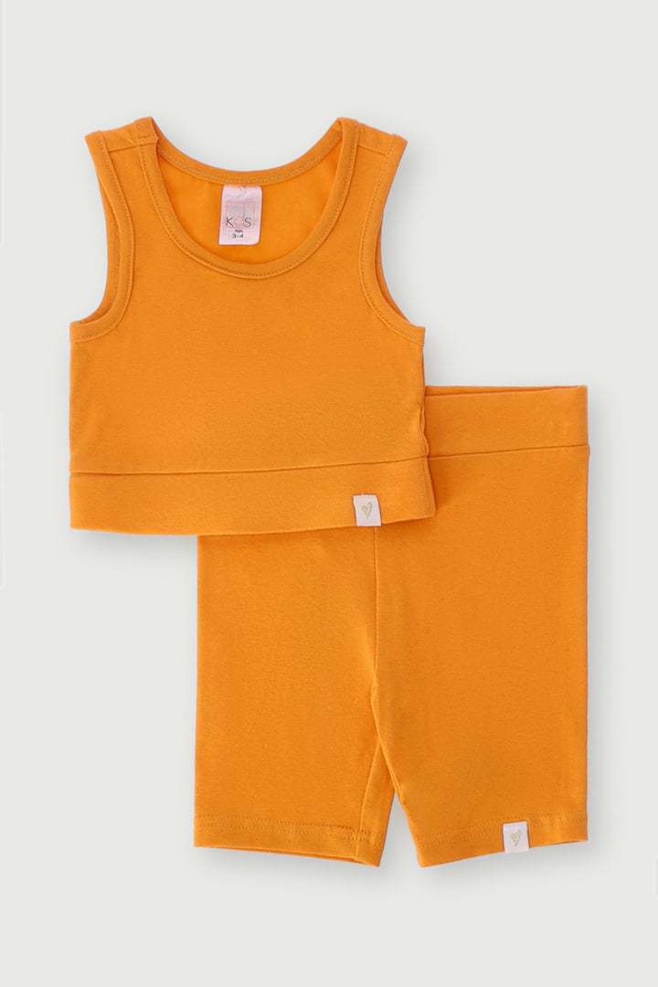 Pre-Girls Strappy Vest & Cycle Short Set - Orange