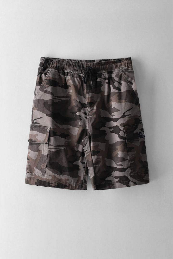 Boys Camo Print Cargo Short - Grey