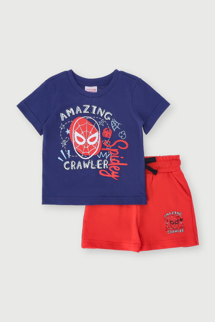 Baby Boys Spiderman Tee & Stripe Short Set - Red