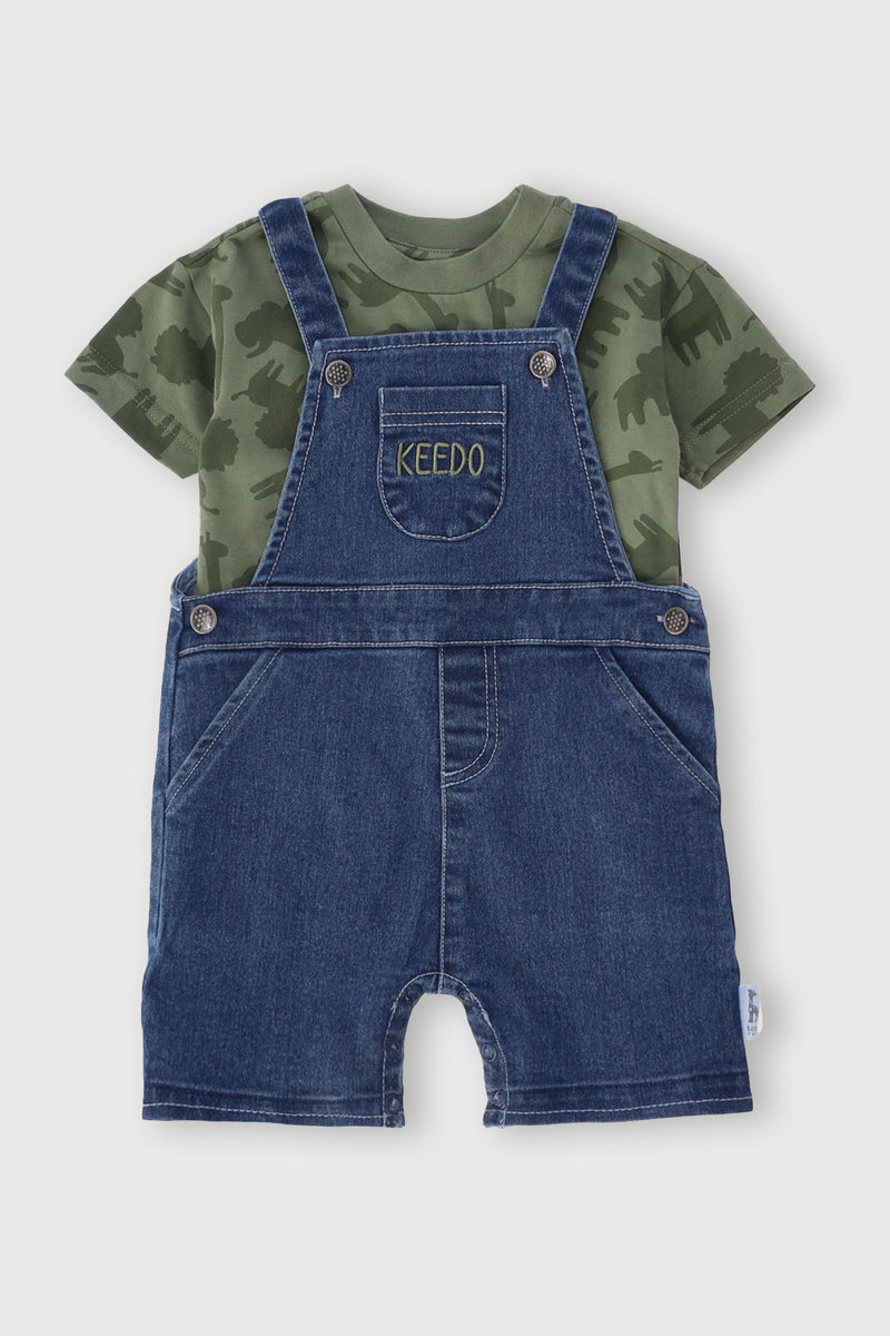 Keedo Baby Boys Safari Tee & Denim Dungaree - Denim