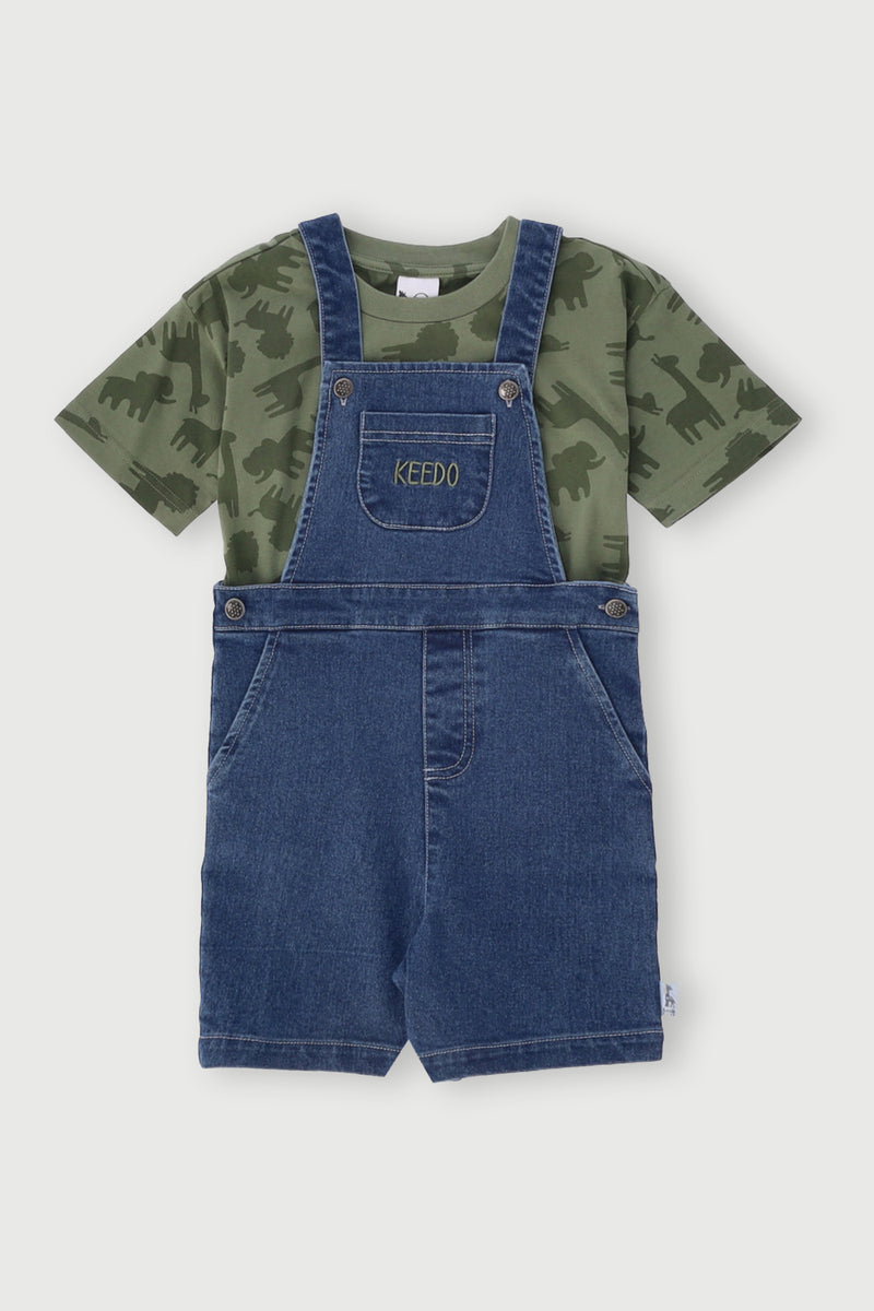 Keedo Boys Safari Tee & Denim Dungaree - Denim