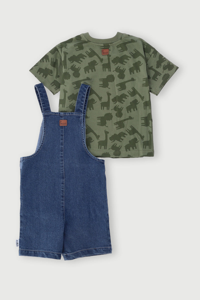 Keedo Boys Safari Tee & Denim Dungaree - Denim