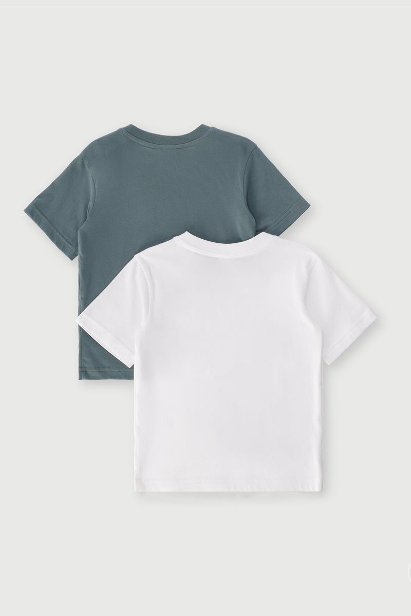 Pre-Boys 2 Pack Summer Palm & Ice Cream Tee - White/Teal