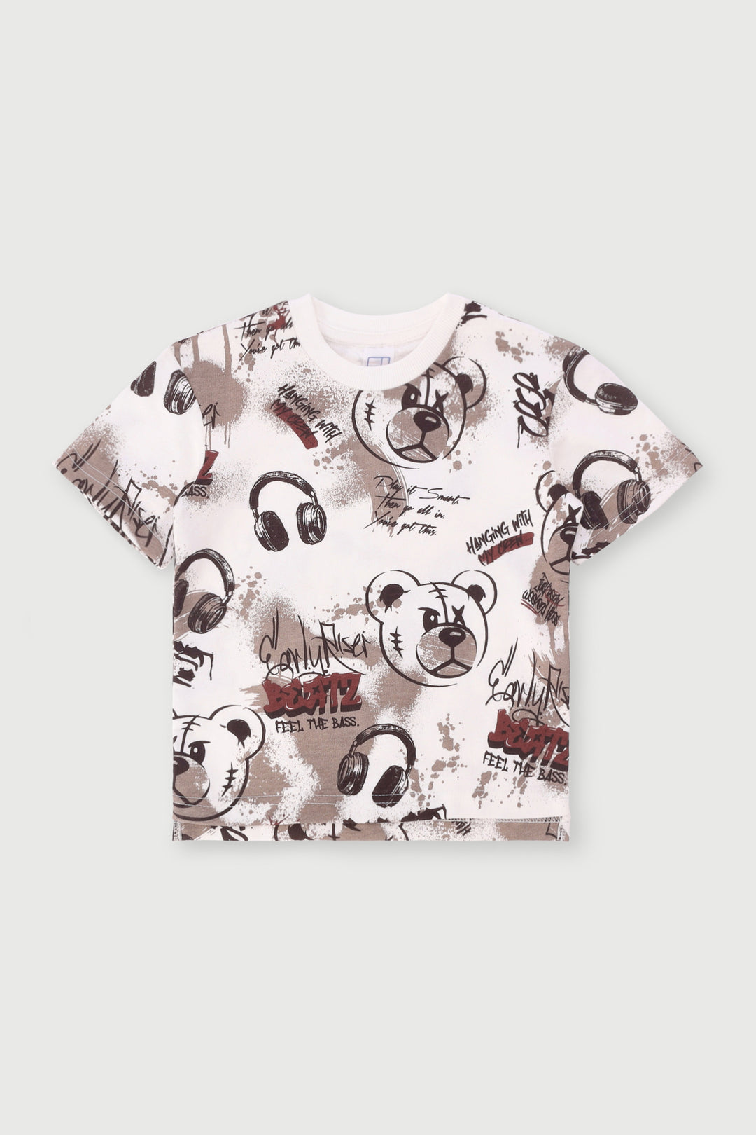 Pre-Boys Graffiti Print Fleece Crew Top - Cream