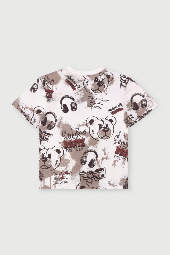 Pre-Boys Graffiti Print Fleece Crew Top - Cream