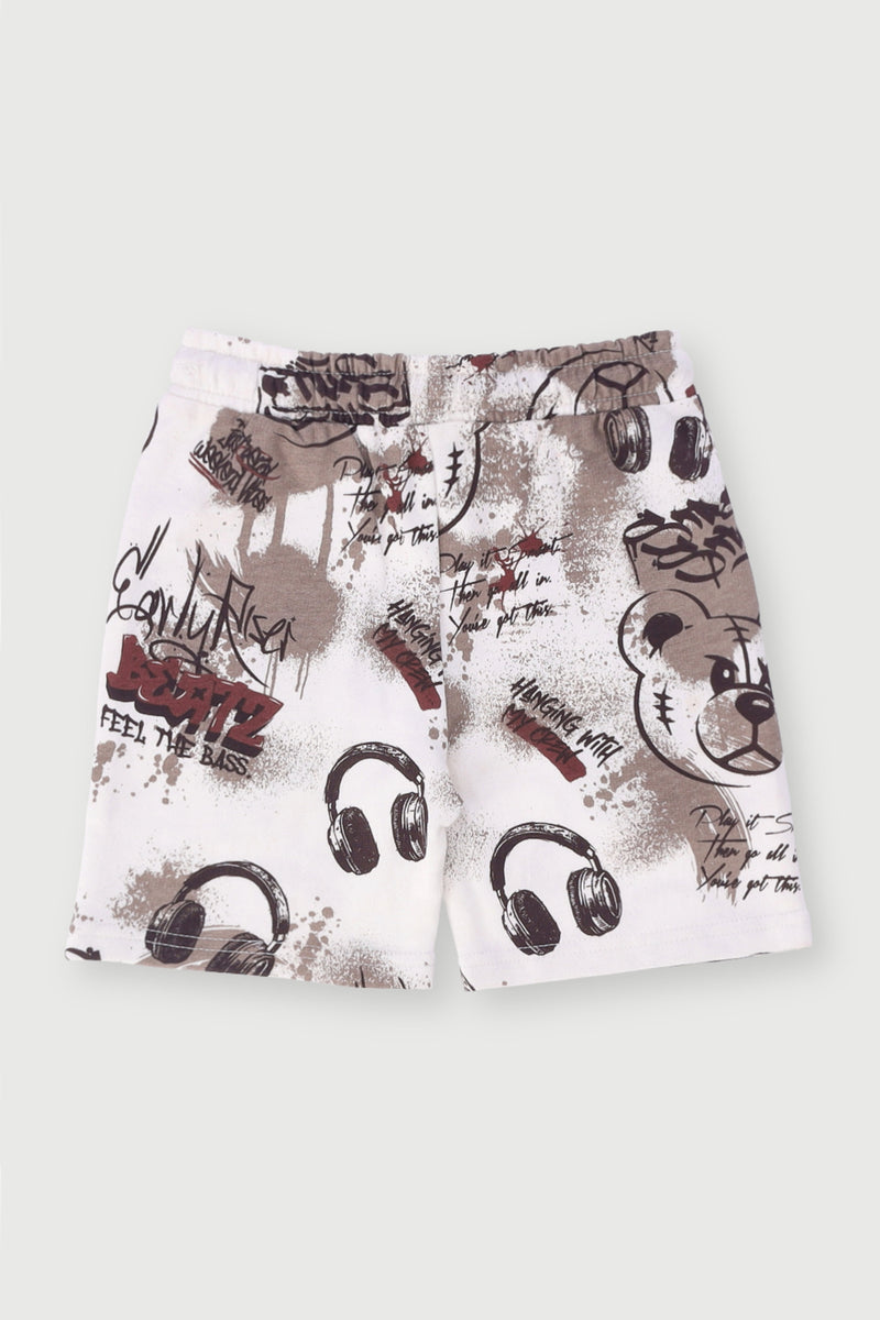 Pre-Boys Graffiti Print Fleece Short - Cream