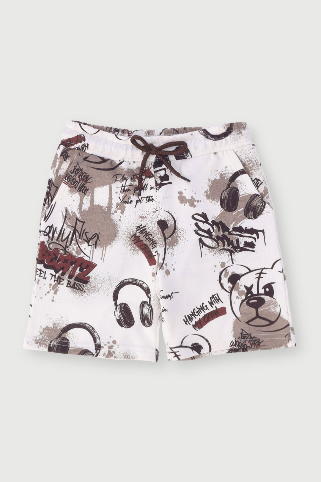 Pre-Boys Graffiti Print Fleece Short - Cream
