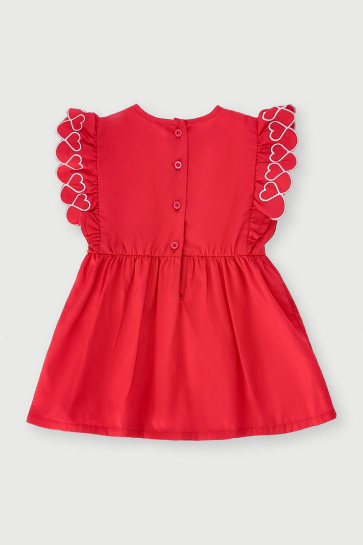 Baby Girls Heart Binding Woven Dress - Red