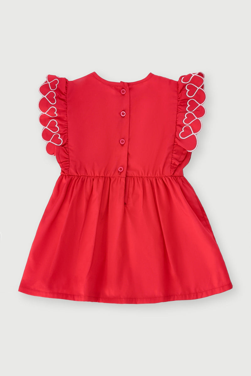 Baby Girls Heart Binding Woven Dress - Red