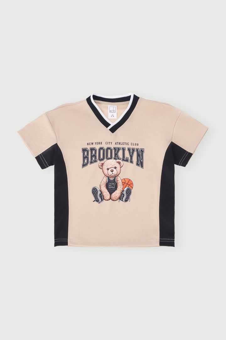 Pre-Boys Teddy Sports Mesh Colourblock Tee - Stone