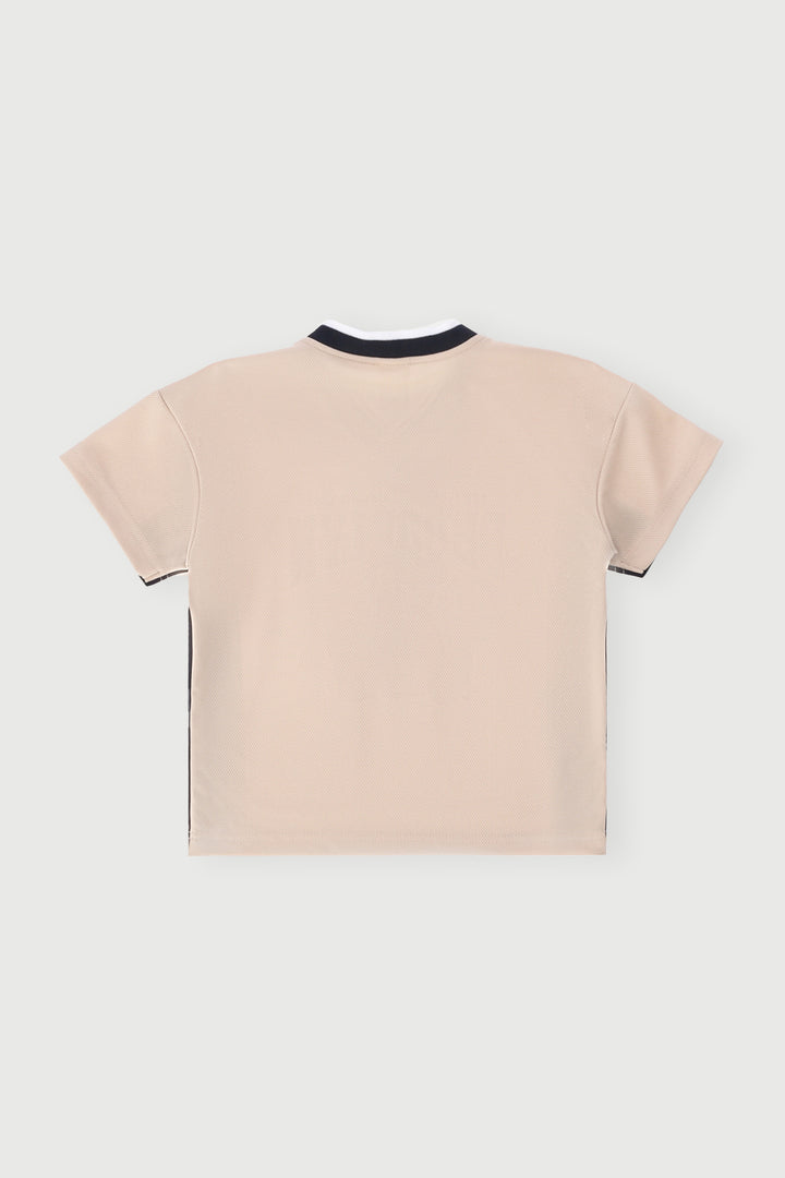 Pre-Boys Teddy Sports Mesh Colourblock Tee - Stone