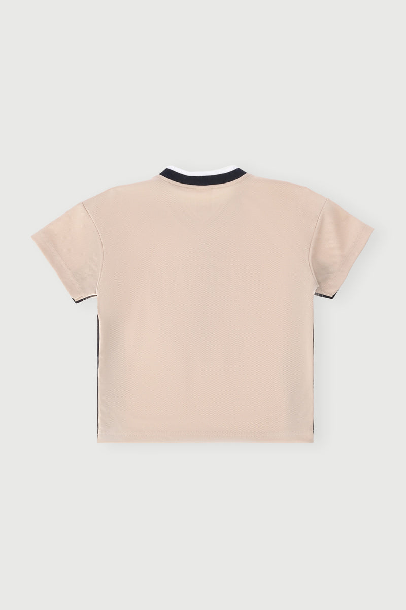Pre-Boys Teddy Sports Mesh Colourblock Tee - Stone
