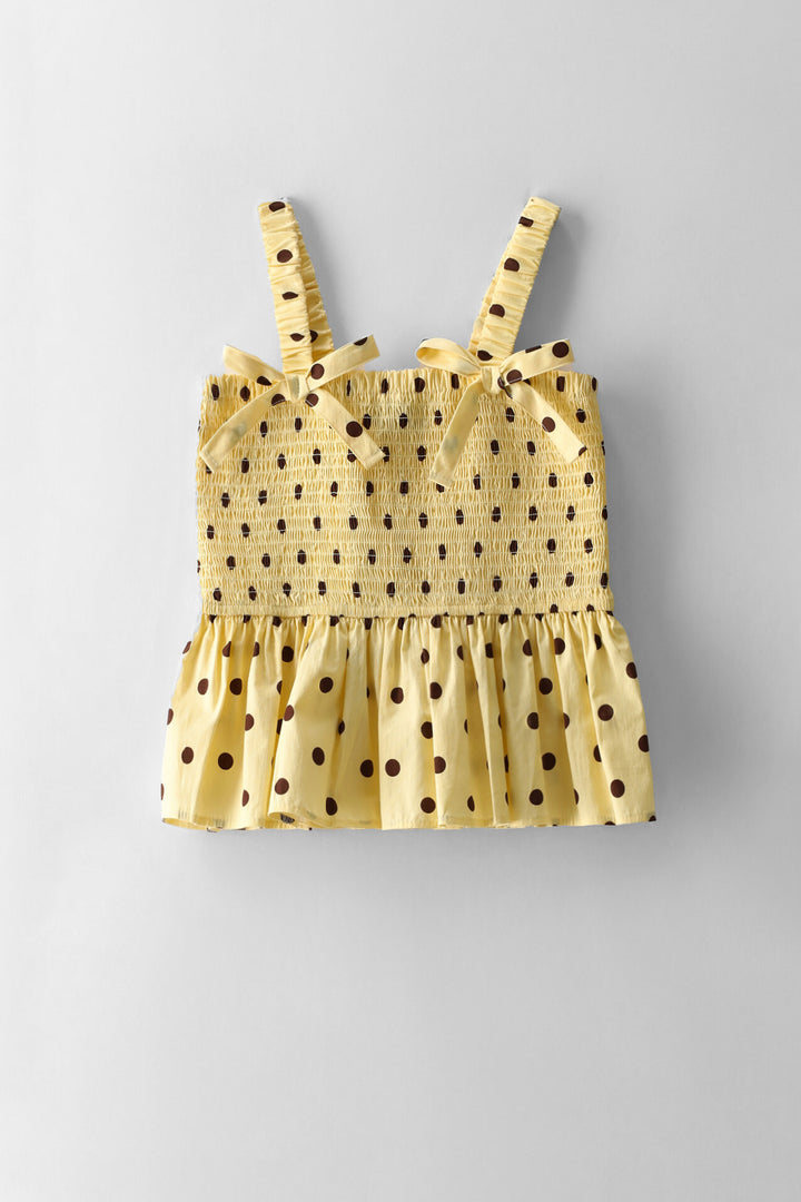 Girls Polka Dot Shirred Top - Yellow