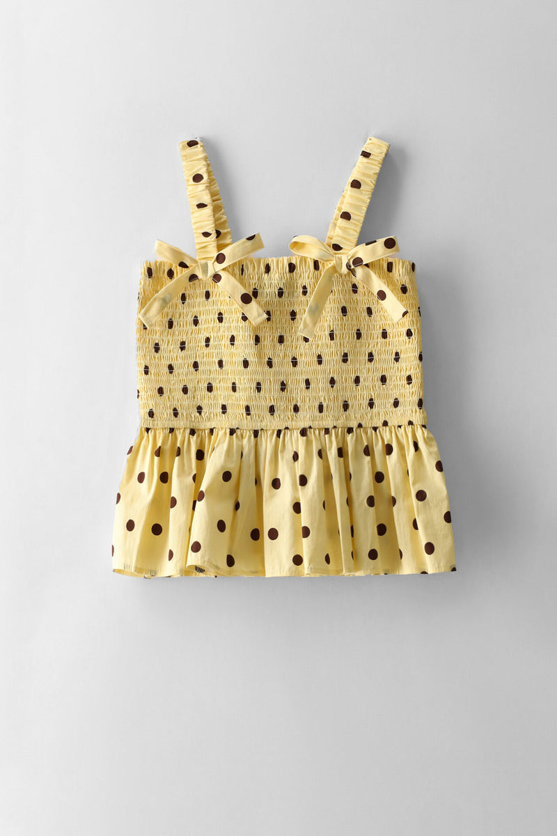 Girls Polka Dot Shirred Top - Yellow