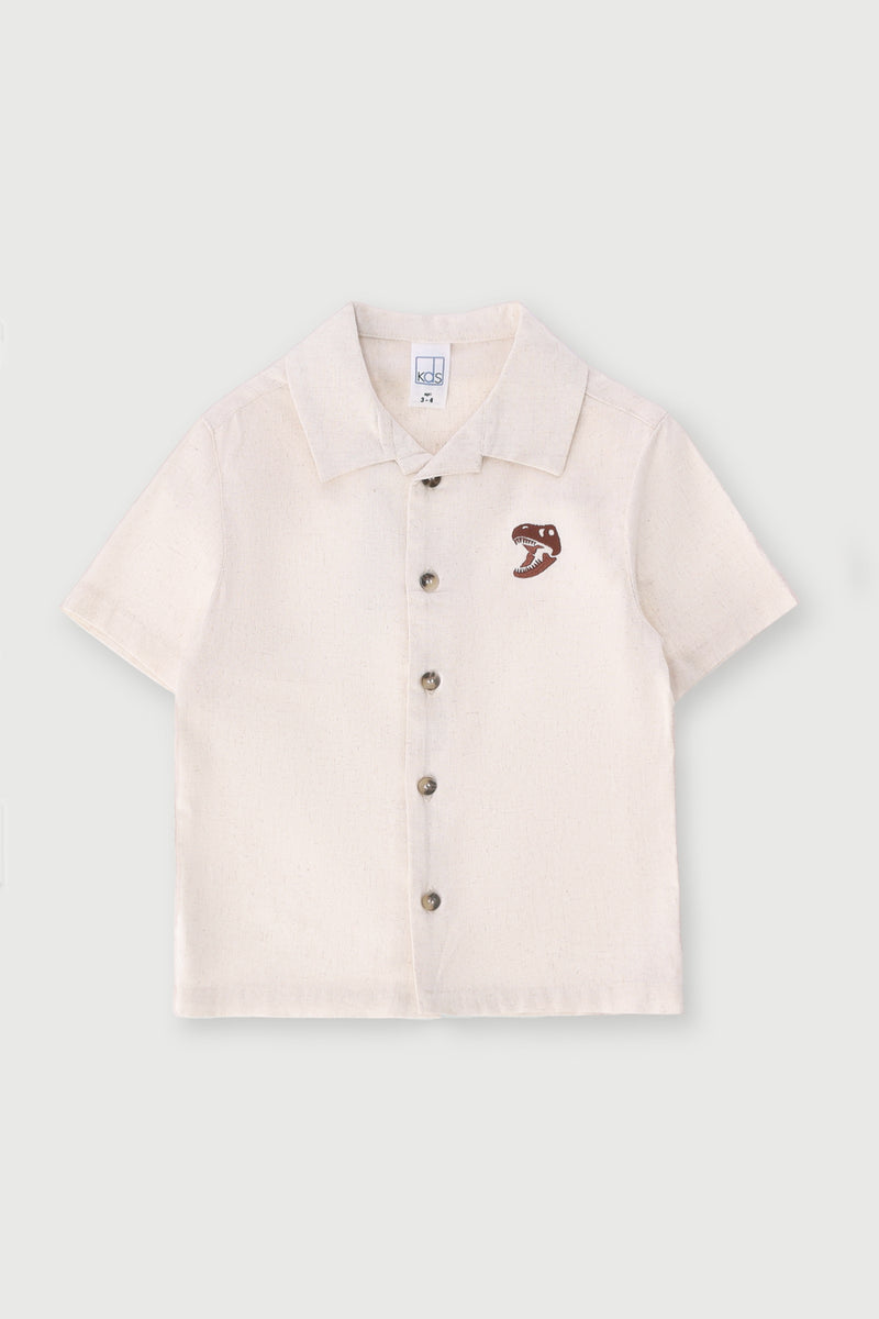 Pre-Boys Short Sleeve Linen Shirt - Stone