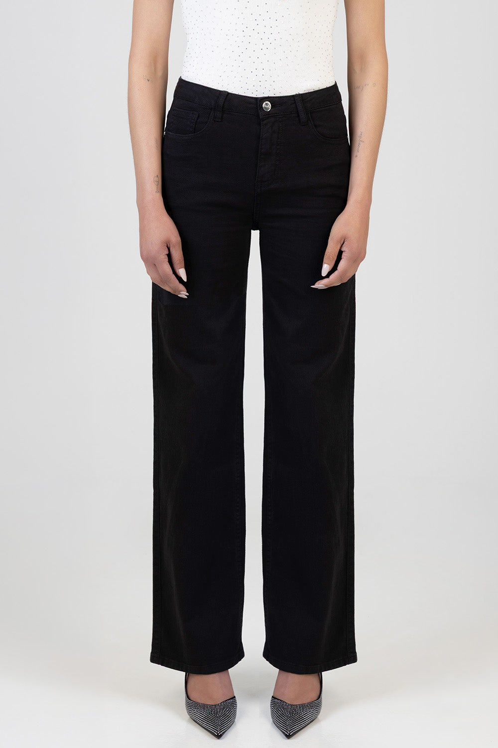 Nollene High Waist Classic Wide Leg Denim - Black