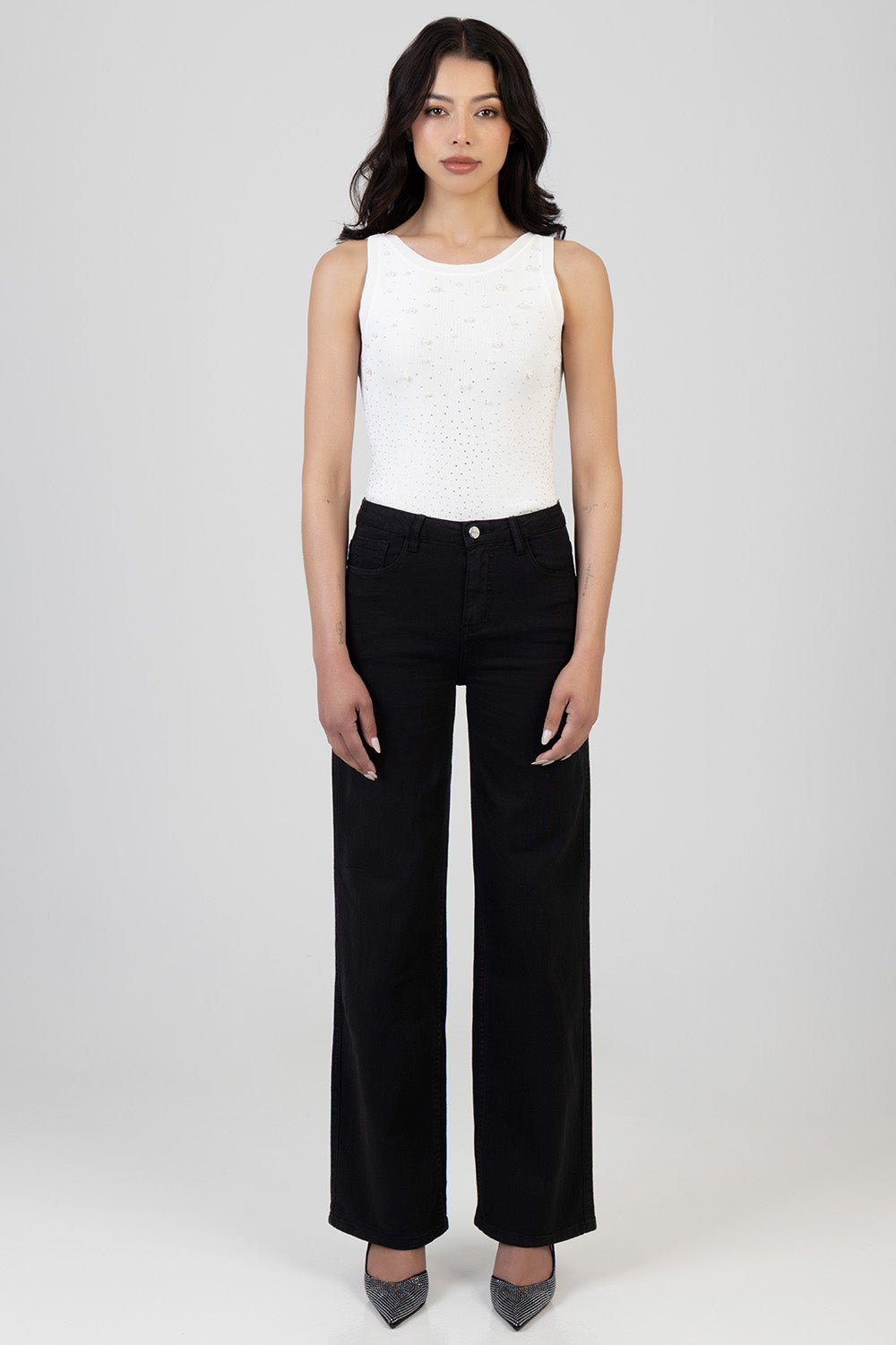 Nollene High Waist Classic Wide Leg Denim - Black