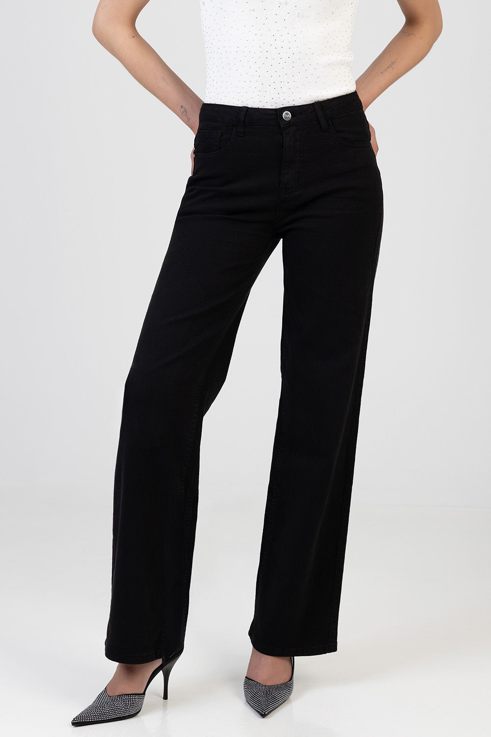 Nollene High Waist Classic Wide Leg Denim - Black