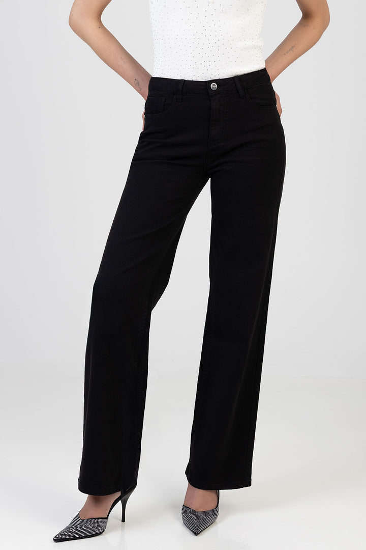 Nollene High Waist Classic Wide Leg Denim - Black
