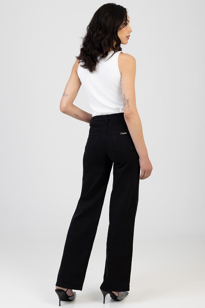 Nollene High Waist Classic Wide Leg Denim - Black