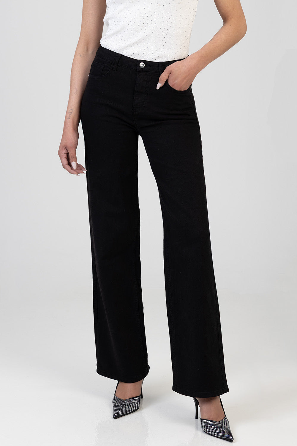 Nollene High Waist Classic Wide Leg Denim - Black