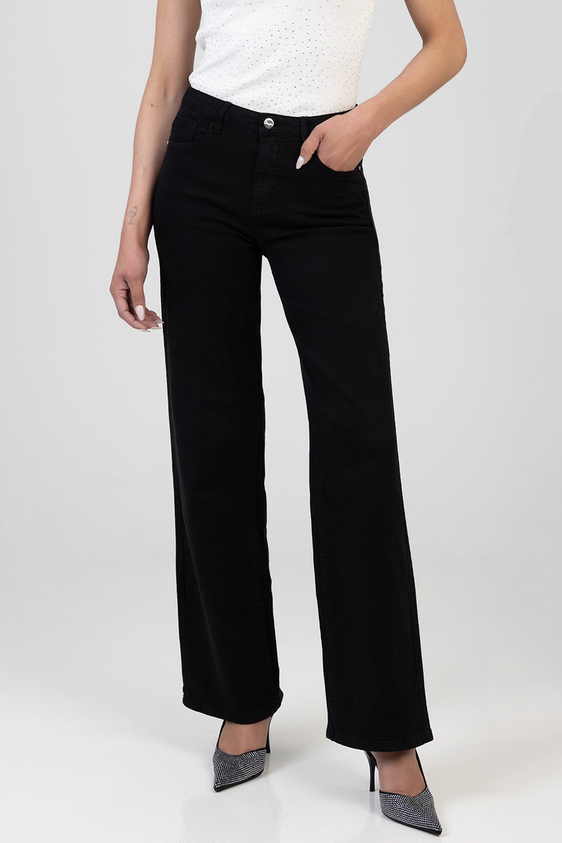 Nollene High Waist Classic Wide Leg Denim - Black
