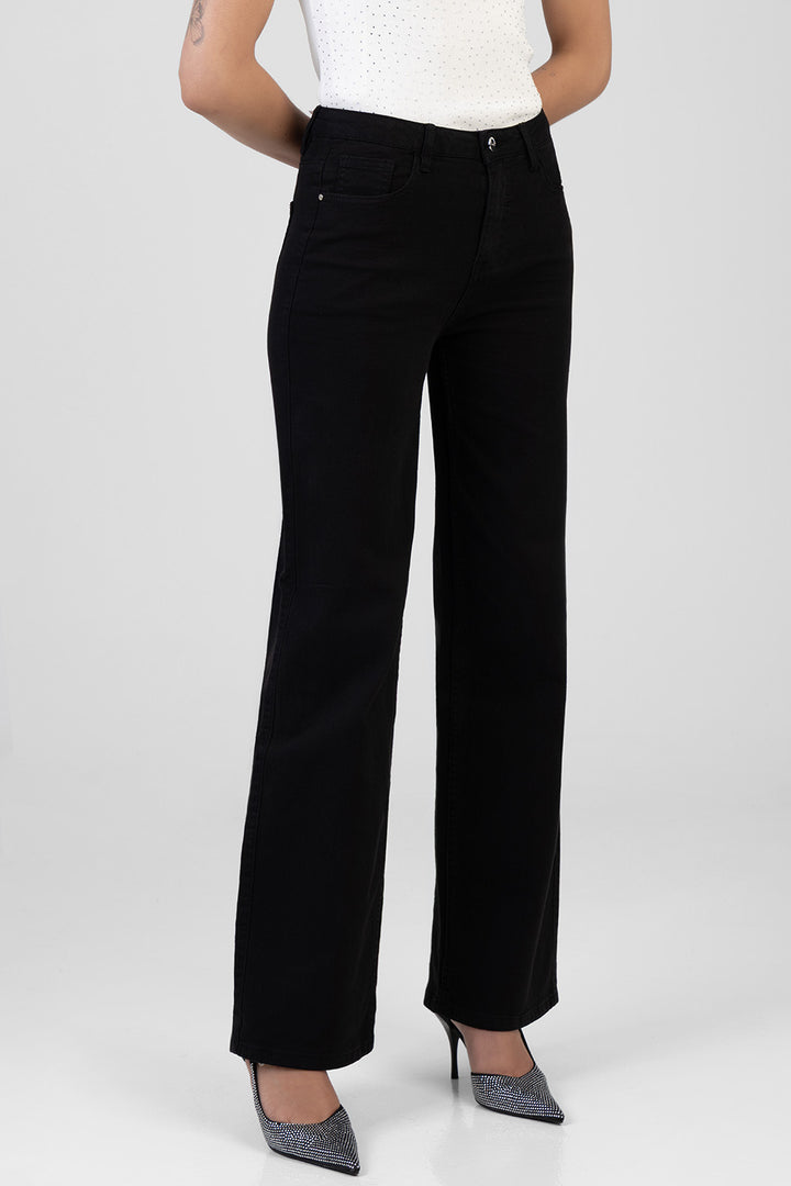 Nollene High Waist Classic Wide Leg Denim - Black