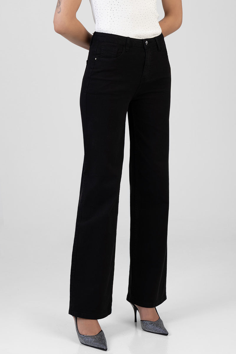 Nollene High Waist Classic Wide Leg Denim - Black