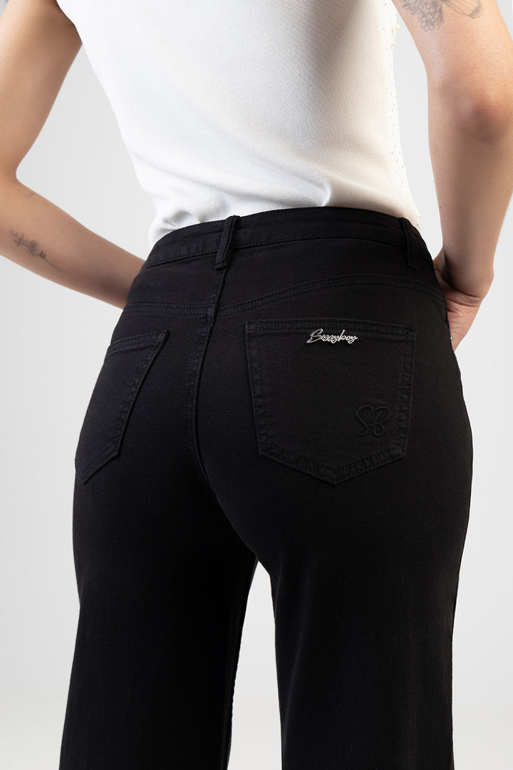 Nollene High Waist Classic Wide Leg Denim - Black