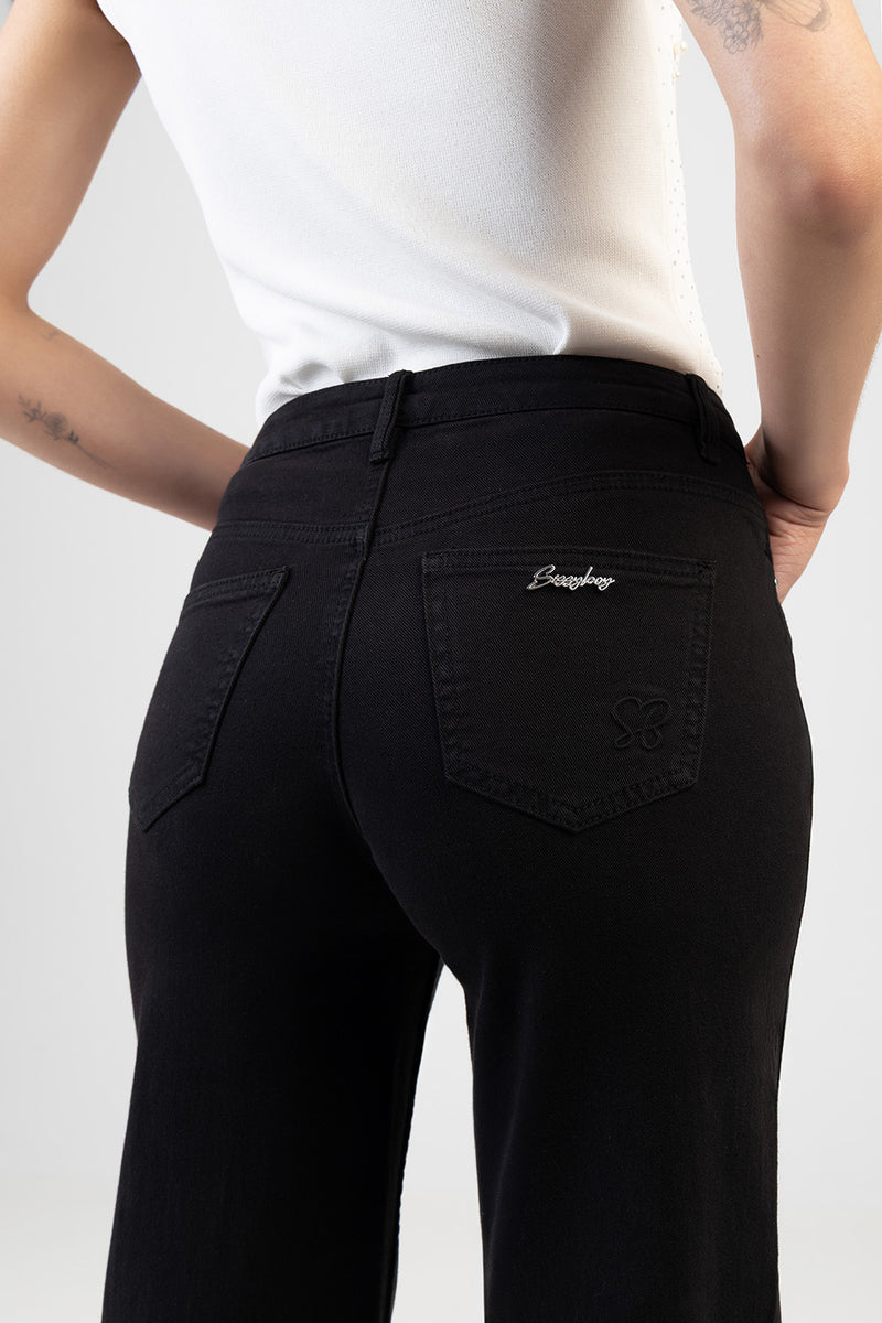 Nollene High Waist Classic Wide Leg Denim - Black