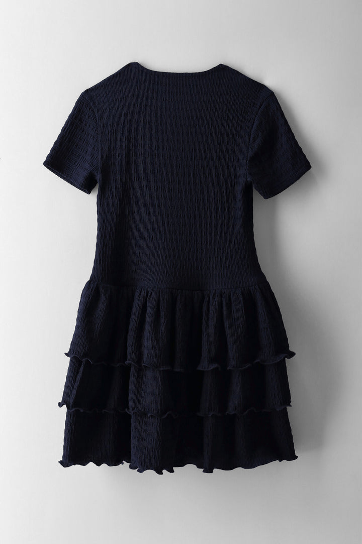 Girls Short Sleeve Combo Rara Dress - Navy