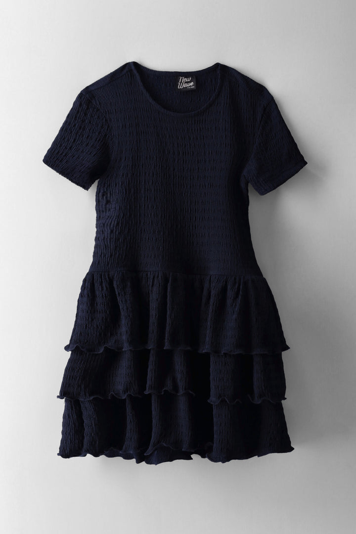 Girls Short Sleeve Combo Rara Dress - Navy