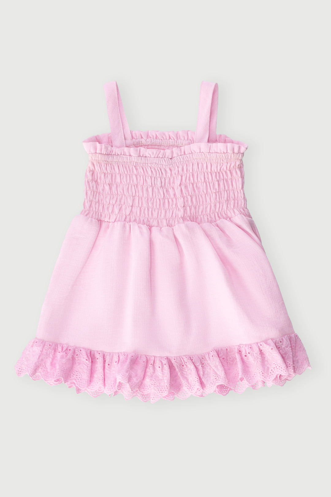 Baby Girls Strappy Shirred Anglaise Dress - Pink