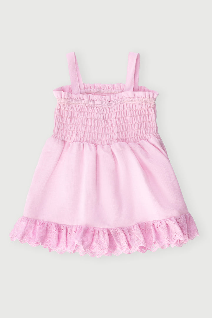 Baby Girls Strappy Shirred Anglaise Dress - Pink