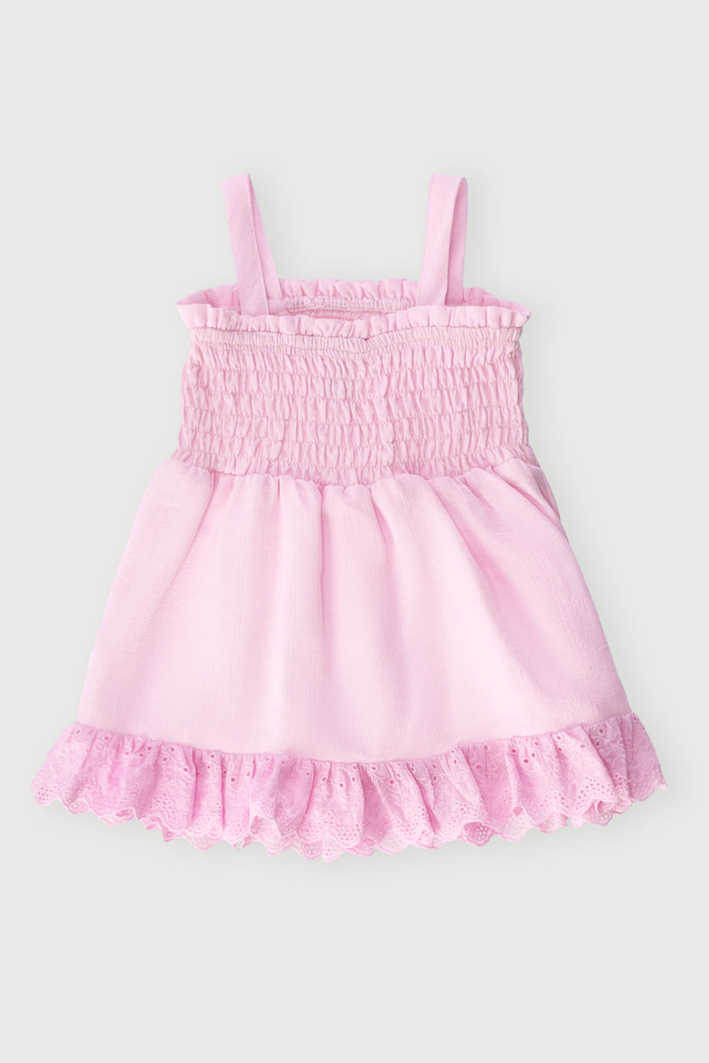Baby Girls Strappy Shirred Anglaise Dress - Pink