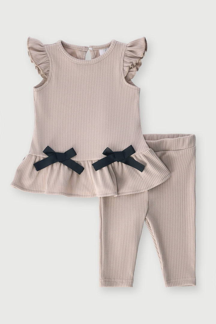 Baby Girls Bows Rib Tunic Set - Cream