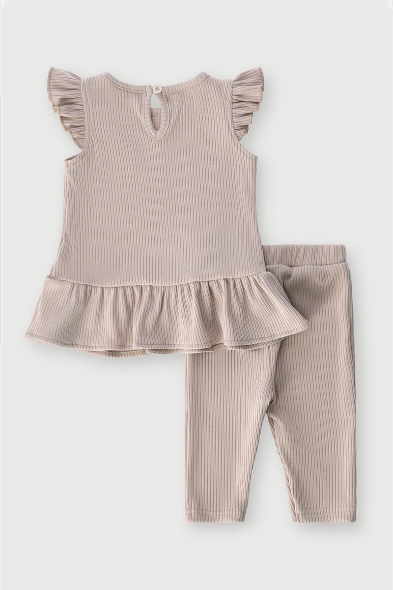 Baby Girls Bows Rib Tunic Set - Cream