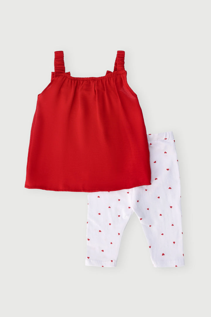 Baby Girls Bow Detail Woven Tunic Set - Red
