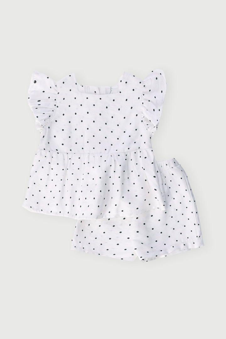 Baby Girls Spot Short Woven Set - White