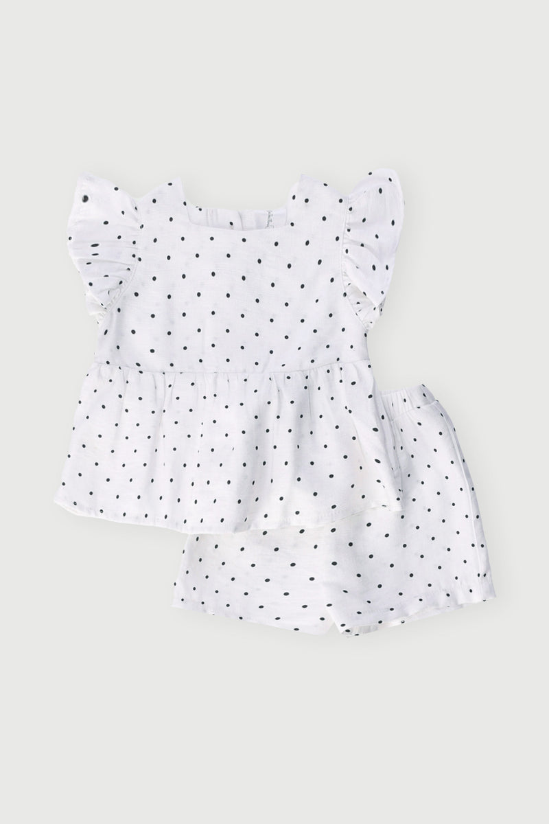Baby Girls Spot Short Woven Set - White