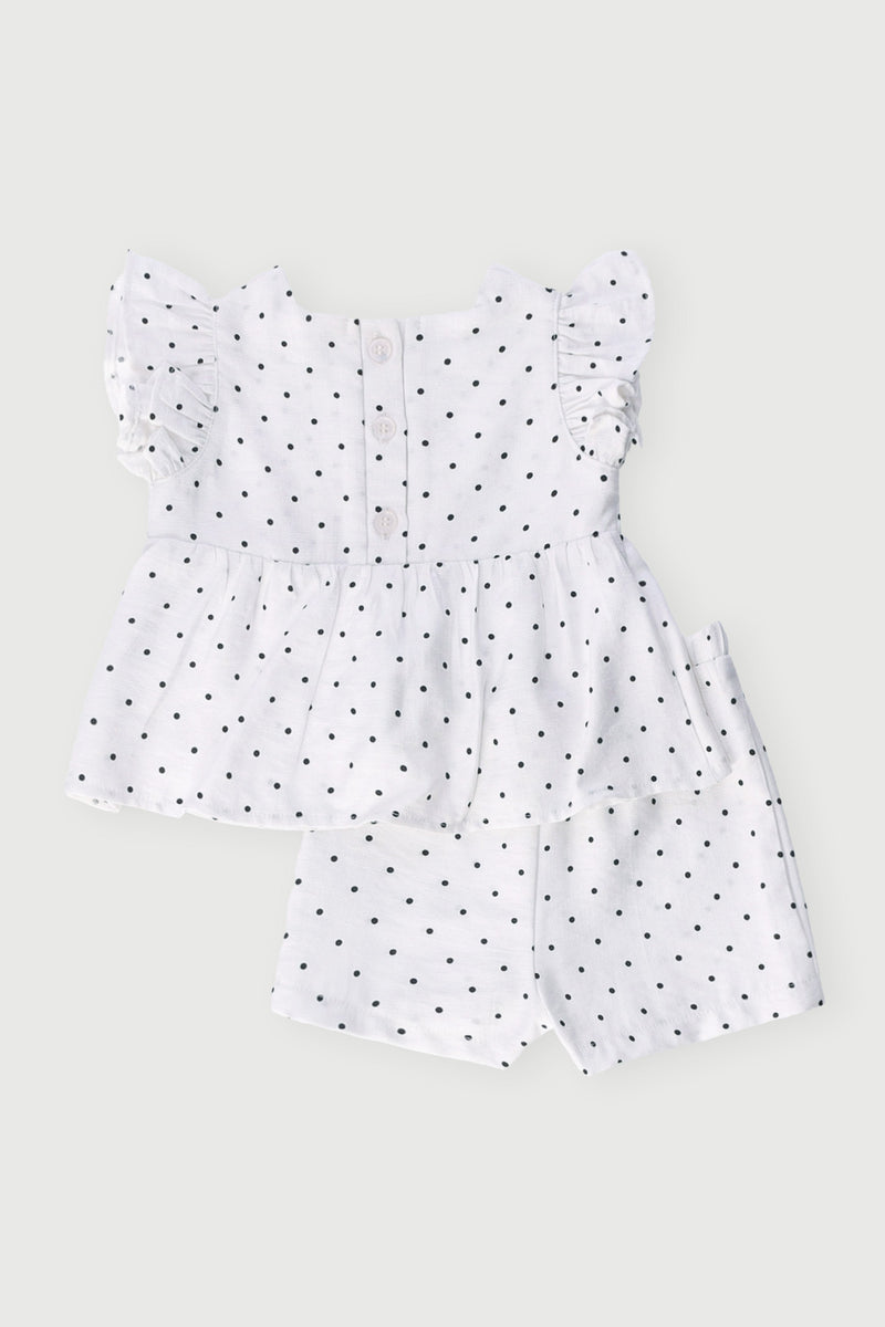 Baby Girls Spot Short Woven Set - White
